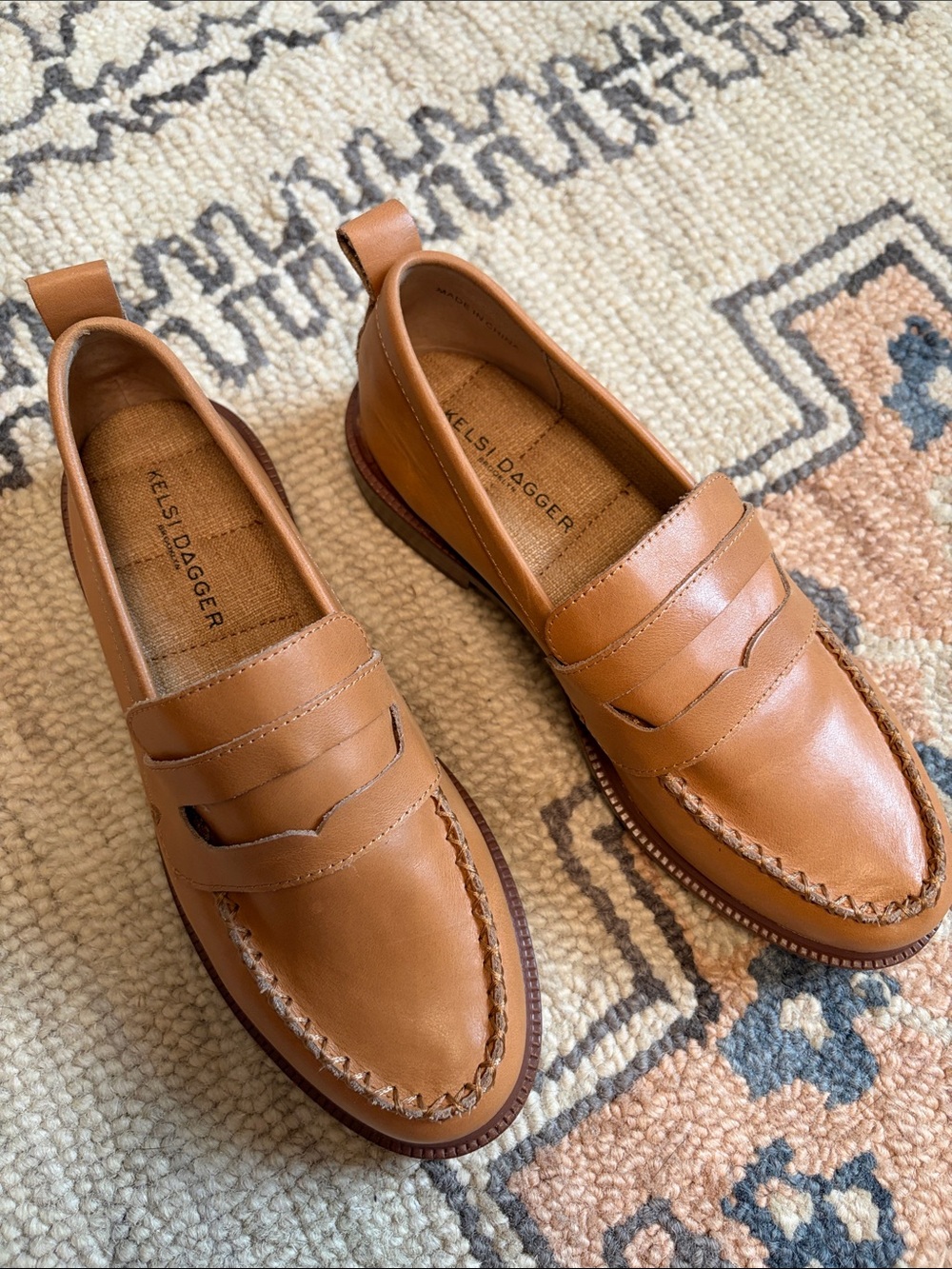 Kelsi Dagger Women’s Tan Leather Penny Loafers